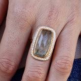 Bague dorée XXL pierre cristal et zircons