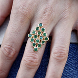 Bague dorée losange et pierre - 50 / ONYX VERTE