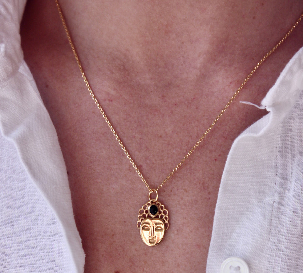 Collier doré bouddha et pierre naturelle - ONYX NOIRE