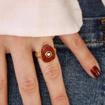 Bague dorée martelée et piere facettée - 50 / ONYX ROUGE