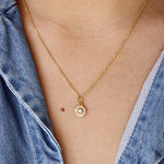 Collier doré petite médaille ronde pierre et zircons - PERLE