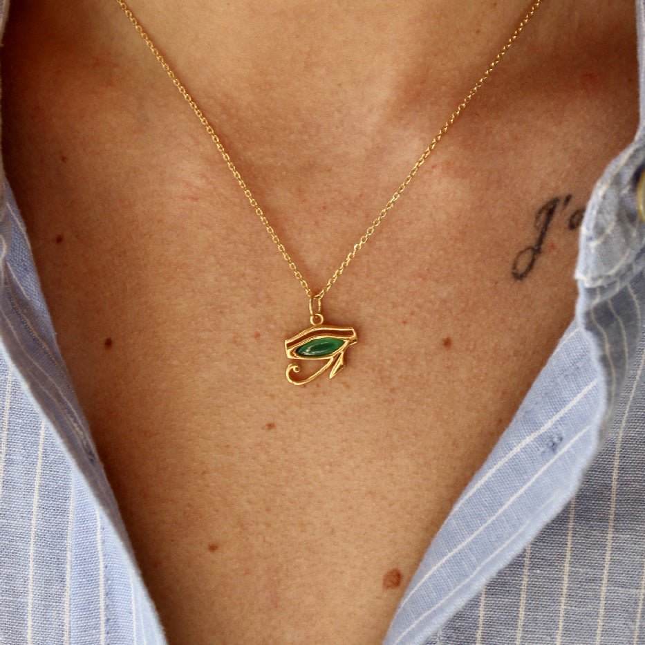 Collier doré oeil d’horus et pierre naturelle - ONYX VERTE