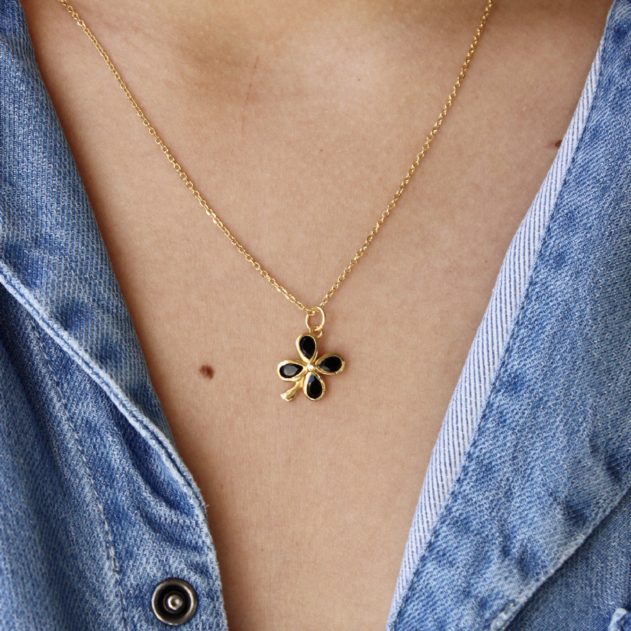 Collier doré trêfle pierre et zircon - ONYX NOIRE
