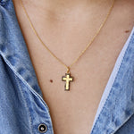 Collier croix dorée texturée et zircons - ZIRCONS NOIRS