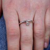 Hammered 925 silver ring with moonstone drop