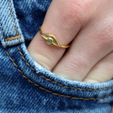 Small textured eye and stone gold ring