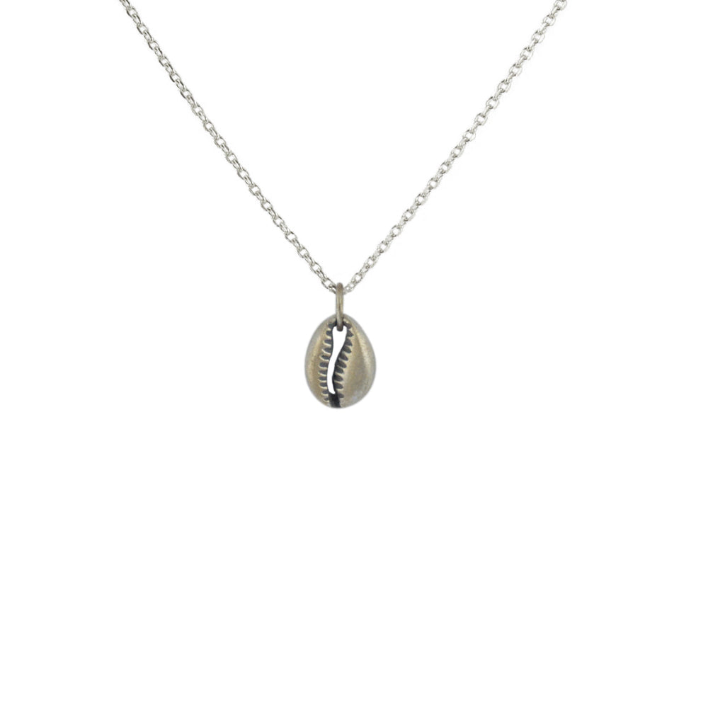 Collier argent 925 brossé mate et pendentif cauri