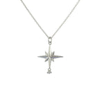 Collier argent 925 rose des vents texturée et pampille -