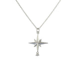 Collier argent 925 rose des vents texturée et pampille -