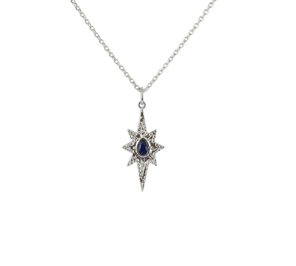 Collier argent 925 pendentif rose des vents et lapis -