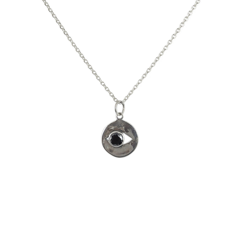 Collier argent oxydé oeil et pierre - ONYX NOIRE