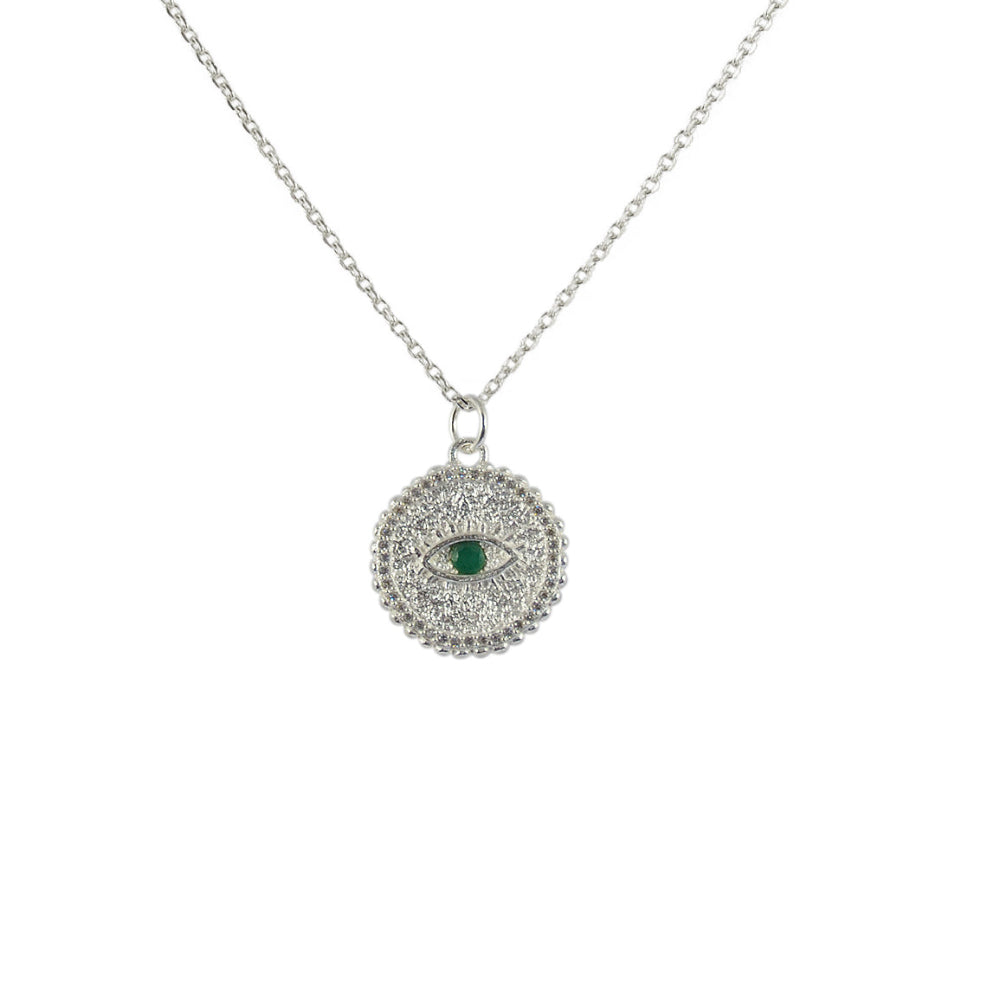 Collier médaille argent 95 oeil onyx et zircons