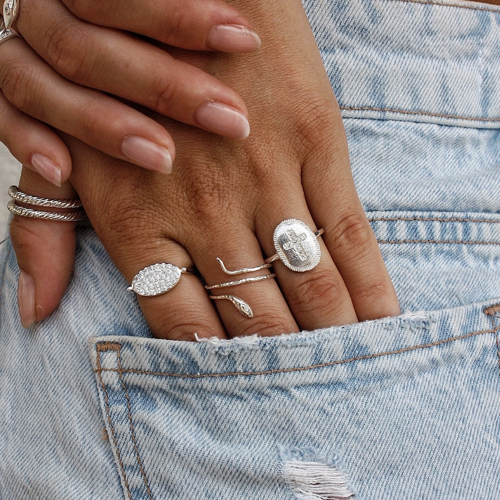 Bague ovale martelée en argent 925 - Bagues