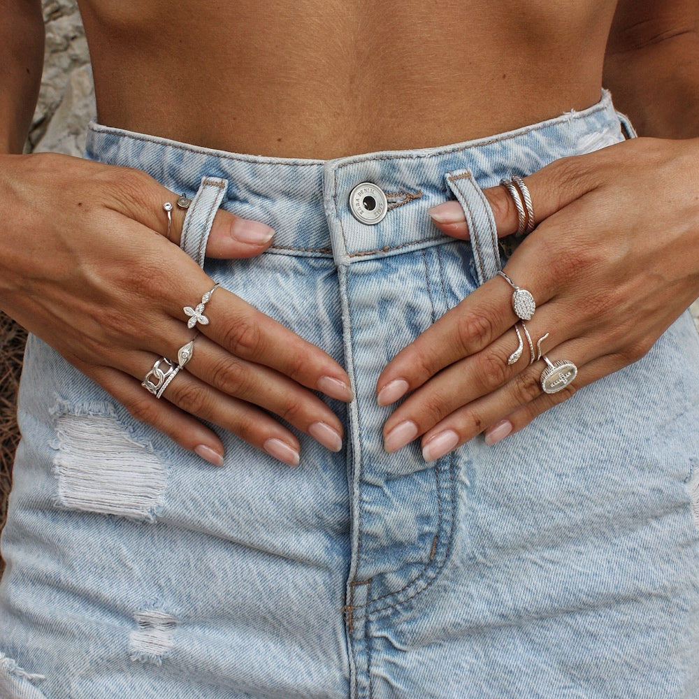 Bague ovale martelée en argent 925 - Bagues