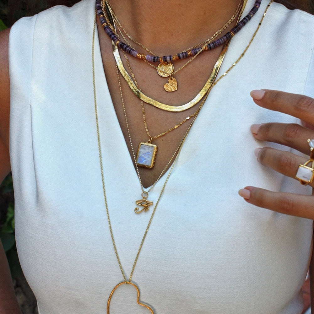 Collier doré pendentif pierre et étoiles - Colliers