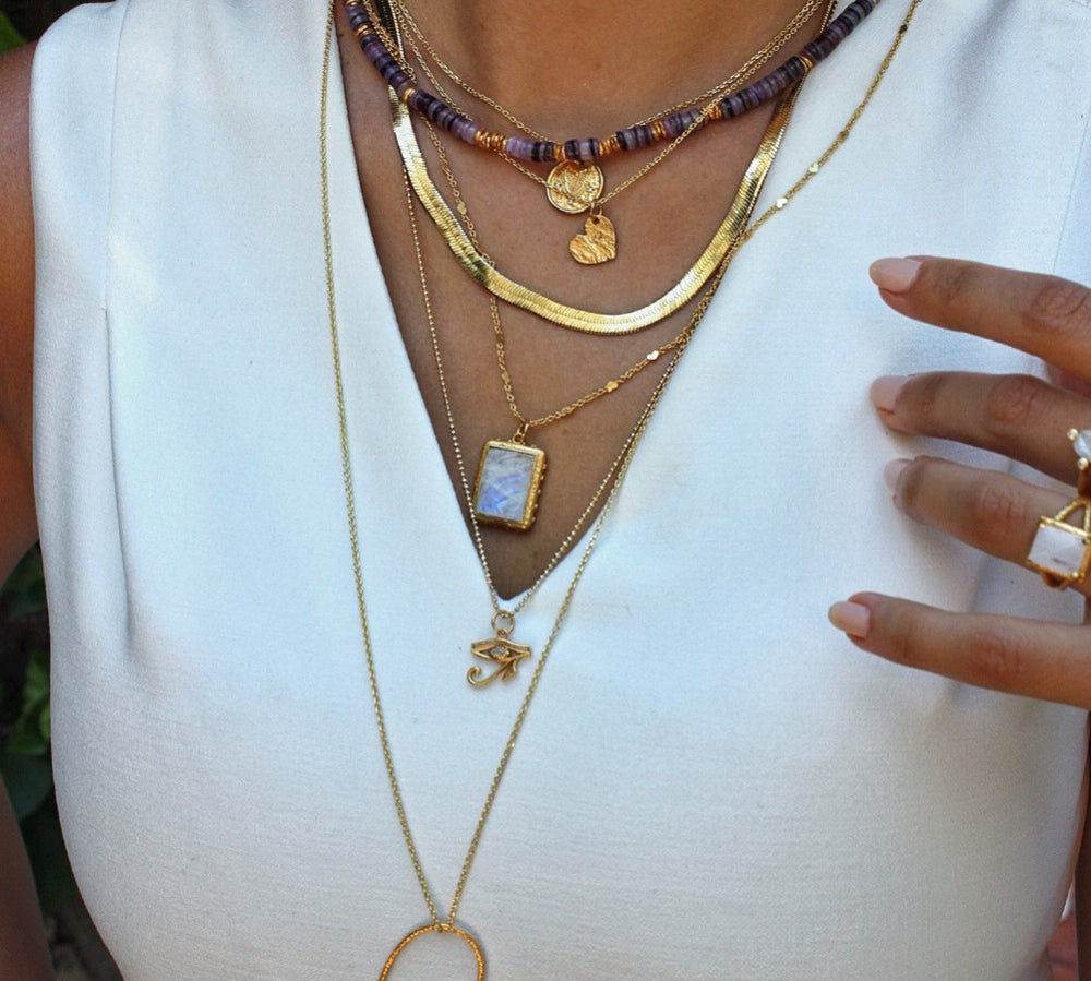 Collier doré pendentif pierre et étoiles - Colliers
