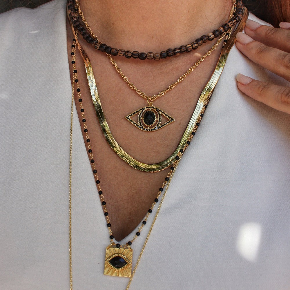 Collier doré pendentif oeil XXL pierre et zircons