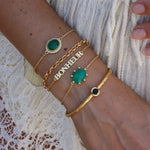 Bracelet doré pierre ovale facettée et zircons - ONYX VERTE