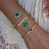 Bracelet doré pierre ovale facettée et zircons - ONYX VERTE