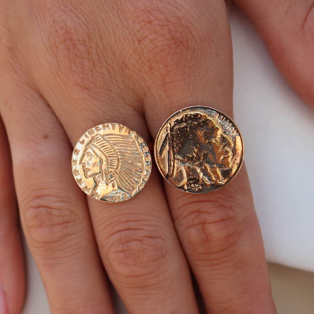Bague dorée médaille Indien